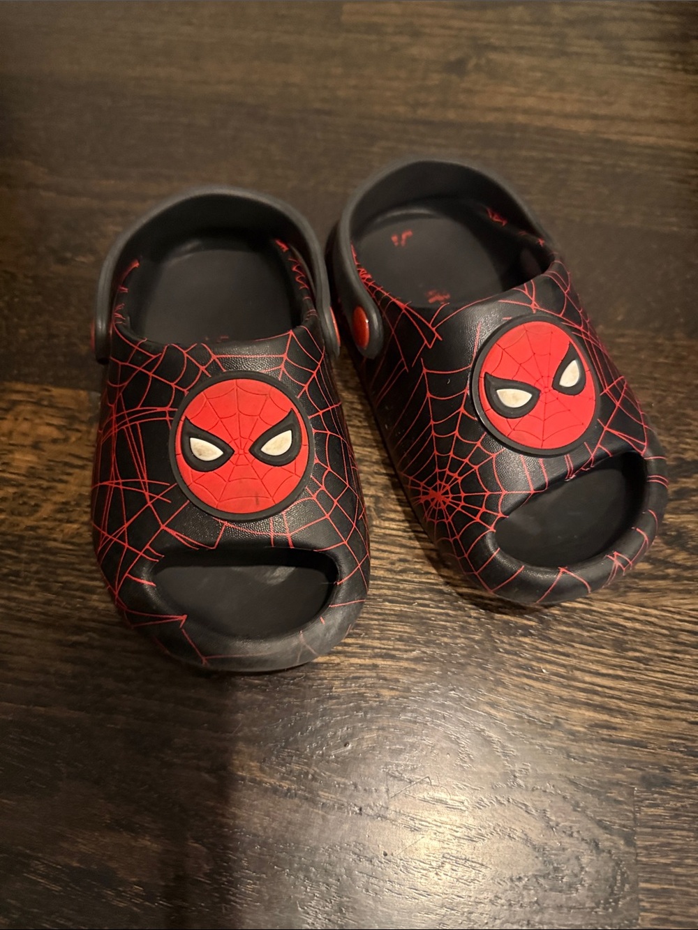 Kids Black & Red Spider Web Slip-On Sandals